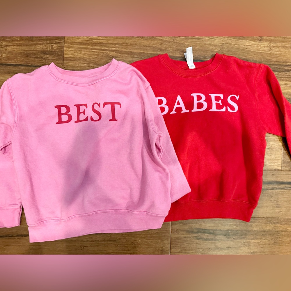 The Wishing Elephant BEST BABES Pink & Red Crewneck Sweatshirt Bundle size 7